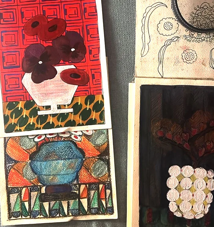 NALA329107 sketches behind radicchio & violets